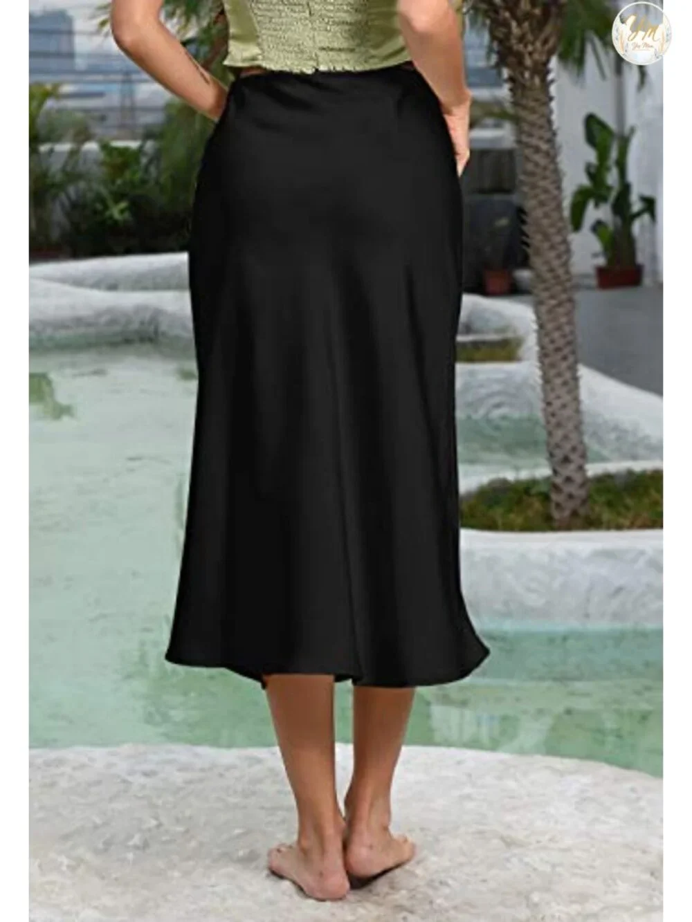 Womens Satin Midi Skirt A-Line High Waisted Silk Long Skirt